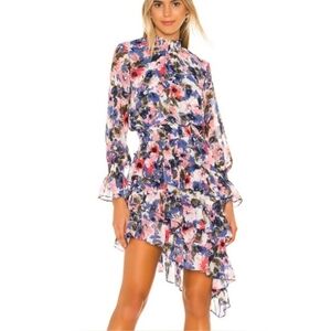 Misa Los Angeles Savannah Floral Asymmetrical Mini Ruffle Dress Size Xs